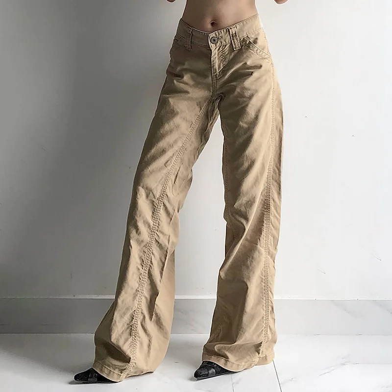 Deeptown Y2k Vintage Women Cargo Pants Harajuku Baggy Casual Korean Fashion Khaki Trousers Streetwear Basic New Pantalones