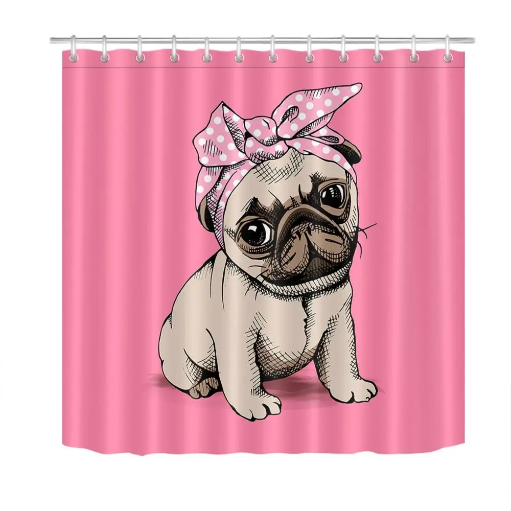 Funny Dog Yoga Elastic Shower Curtain   Extra Long Waterproof Polyester Fabric Bathtub Decoration Free Hook