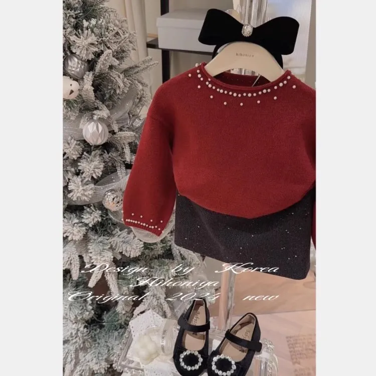 تنورة صوفية مطرزة للفتيات لخريف وشتاء 2025 تنورة بناتي كورية جديدة على الموضة تنورة فتاة على شكل حرف A