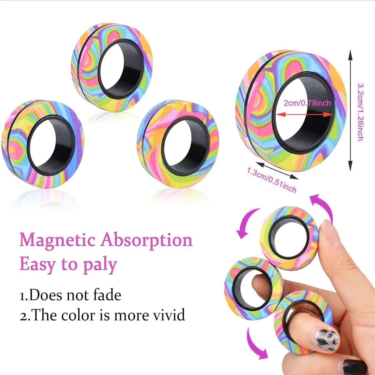 Magnetic Fidget Rings Set 3Pcs with Gift Box – Fidget Spinner Rings for Calm & Focus, Sensory Aid for Teens & Adults Easter Gift