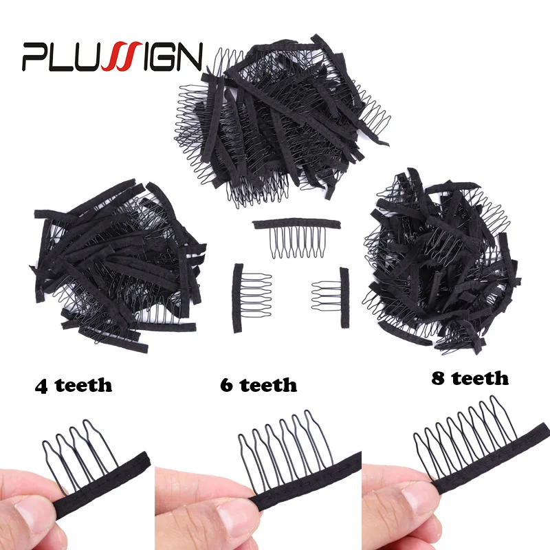 100Pcs Stainless Steel Wig Combs For Wig Caps 4/6/8 Teeth Black Hair Comb Wig Fixed Clip For Hold Wigs Anti Slip Wig Cap Clip