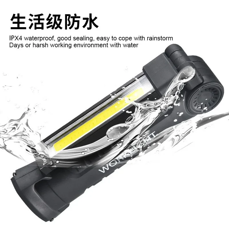 COB LED Warning Lamp USB Rechargeable Built in Battery LED Light with Magnet Portable Flashlight Outdoor Camping Working Torch