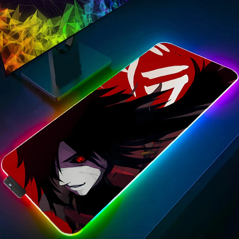 

RGB NARUTO Uchiha Madara Mouse Pad Anime Carpe big PC Gamer Computer LED Mausepad Keyboard Gaming Accessories Backlight Desk Mat