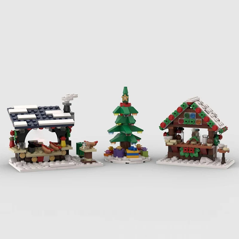 Модель Street View MOC, строительные кирпичи, маленький зимний рынок, модульная технология, подарки, праздник, сборка, детские игрушки, Suithongep
