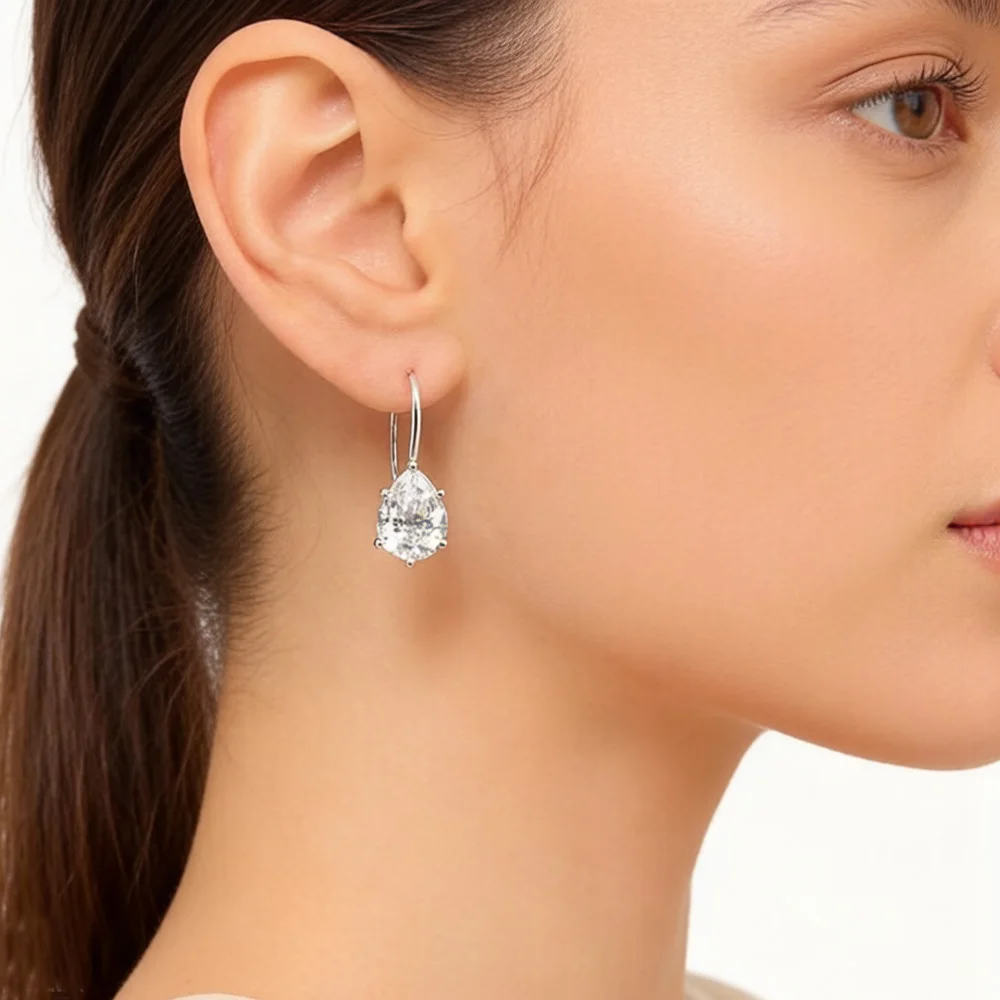 Earrings 925 White Stone Tear Drop Sterling Silver Europe Style Gram Fine Jewerly For Women Trendy Gift