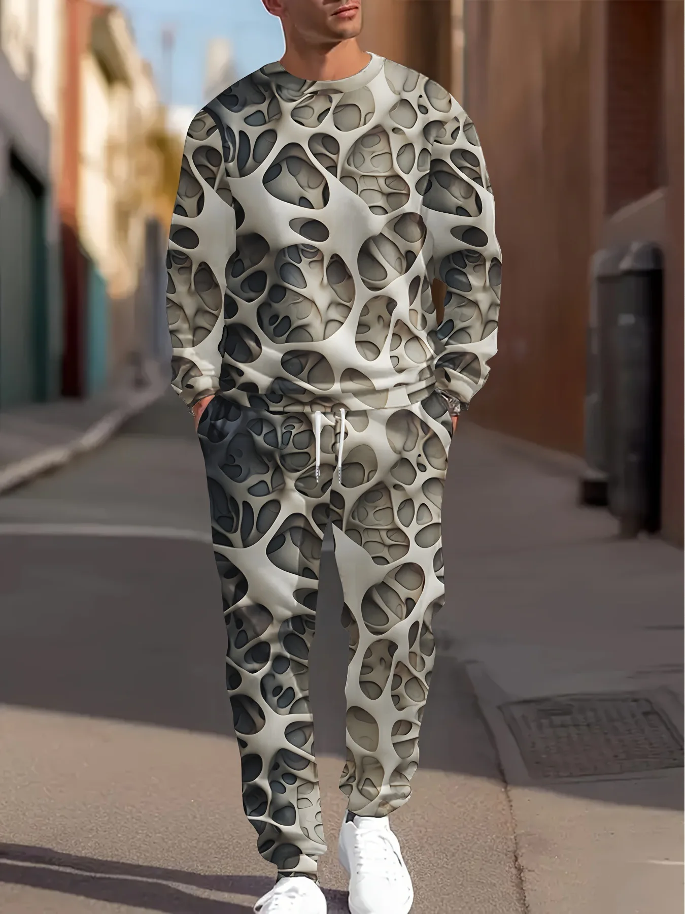 2026 Frühling Herbst Herren Rundhals 3D-Buchstaben-Print Zweiteiliger Hoodie-Trainingsanzug Weich Bequem Locker Streetwear Alltag Lässig Co-Ord M – Detail 13