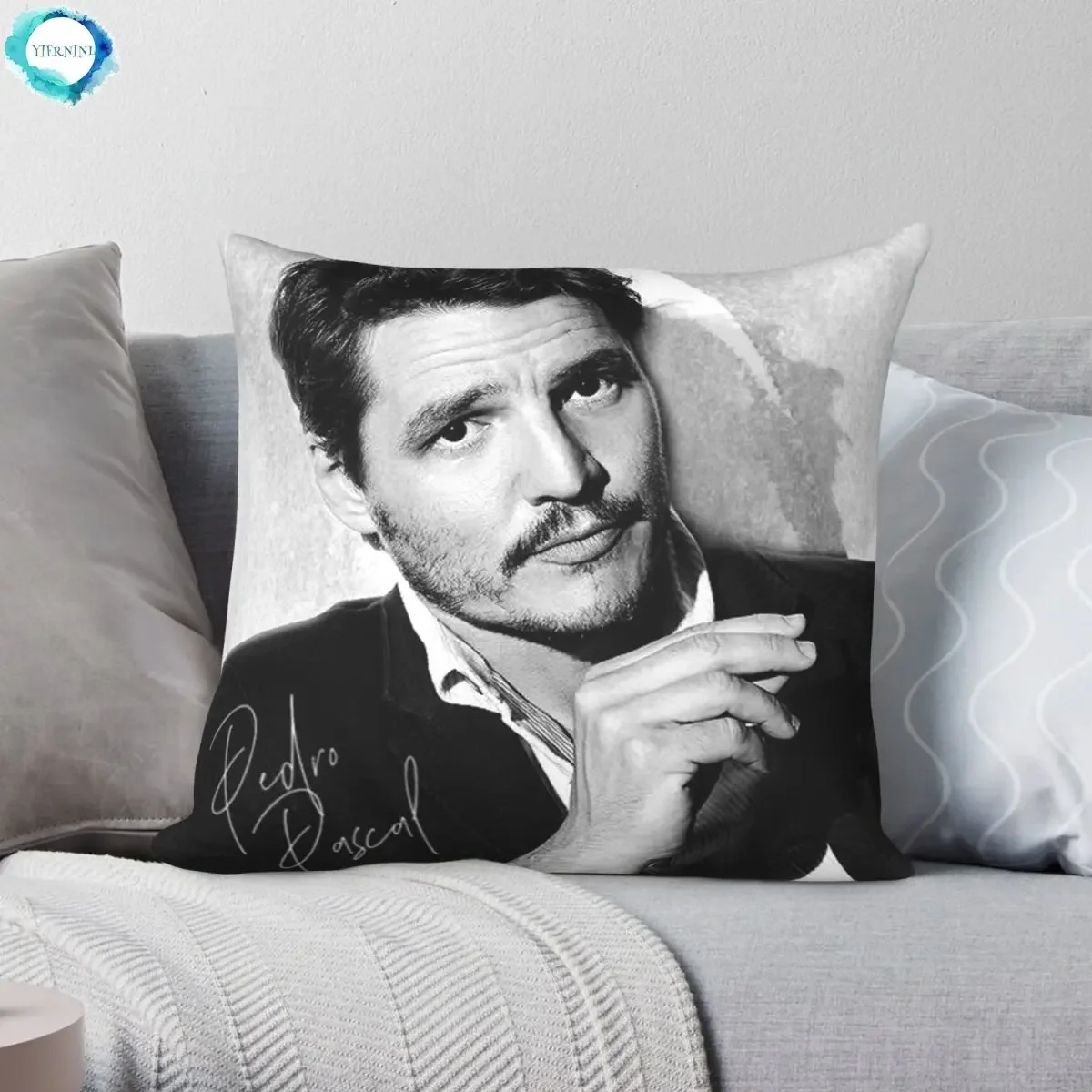 Pedro Pascal B&W II Square Pillowcase Polyester Creative Zip Decor Home Cushion Case