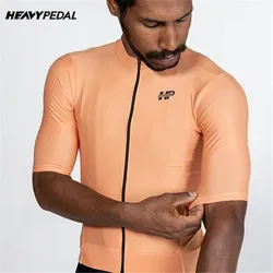 Heavypedal Cycling Jersey Slim Fit SPF 50+ Men Orange Reflective 2024 Fashion Bike Jersey Pro Team High Quality Cycling Shirt