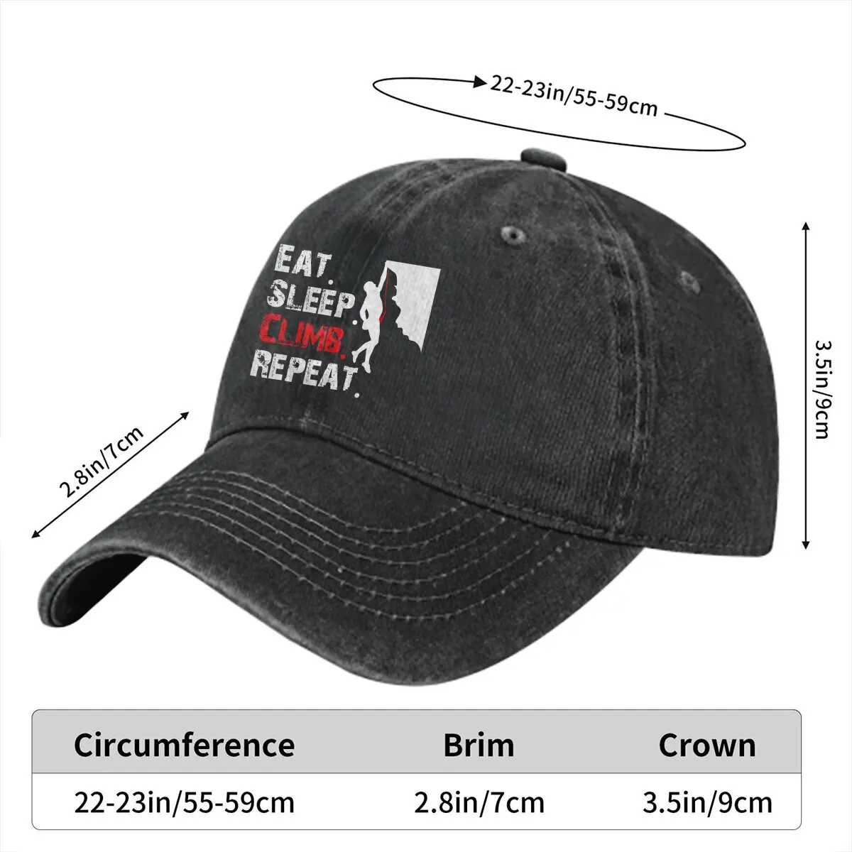 Summer Cap Sun Visor Eat Sleep Climb Repeat Hip Hop Caps Mountain Climber Cowboy Hat Peaked Trucker Dad Hats