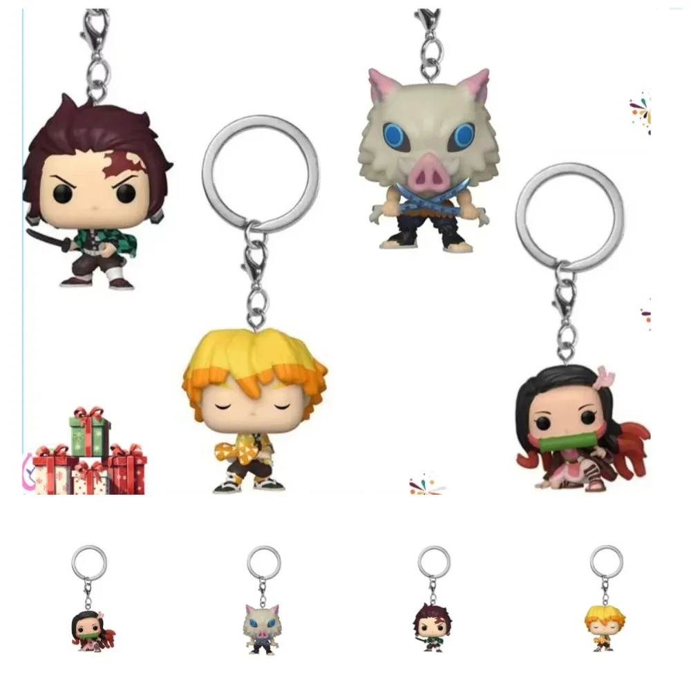 Funko Anime Demon Slayer Nezuko Kamado Zenitsu Agatsuma Tanjiro Inosuke Hashibira Colección de Llaveros de Bolsillo Pop Figura de Colección Muñeco Juguete