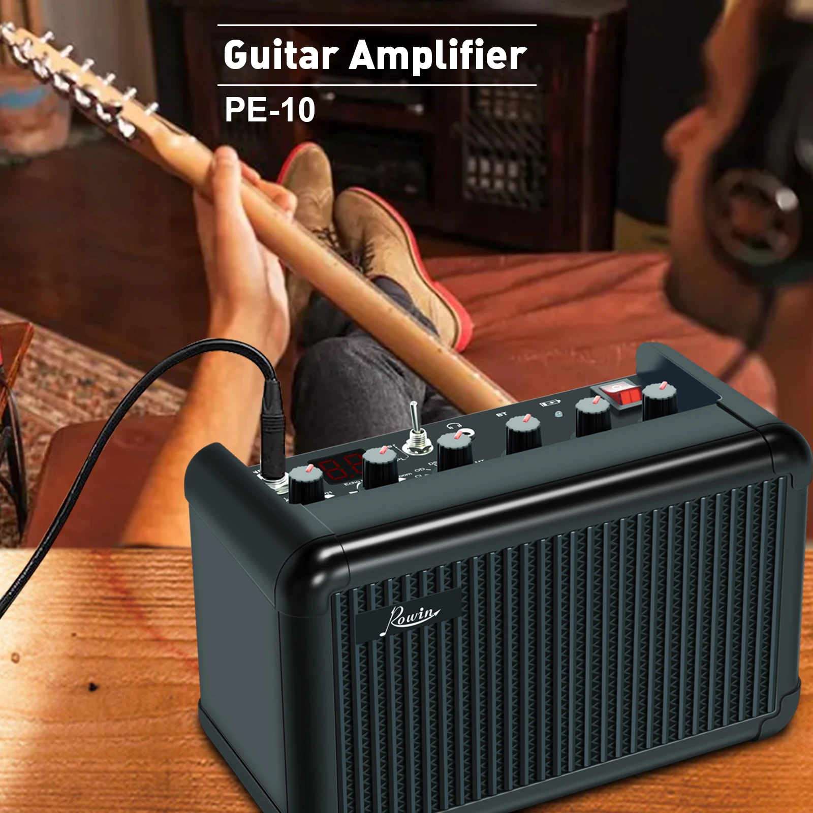 

Rowin-Mini Bass Guitar Multi-Purpose Amplifier, Multi-Effects, Delay, Reverb, Echo, Flanger, Bluetooth Connection, PE-10