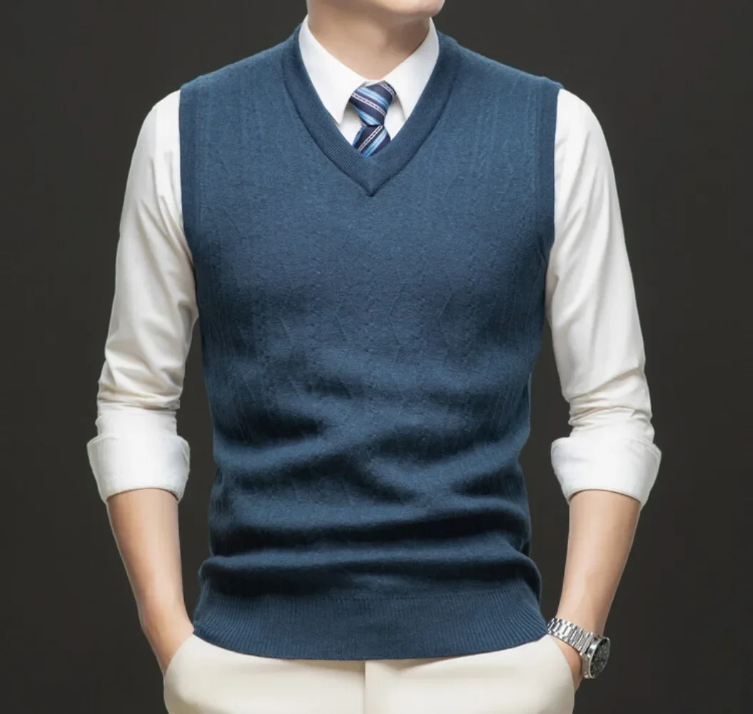 2025 New Men's Business Casual Pullover Vest Warm Sleeveless Wool Knitted Sweater Vest Tops