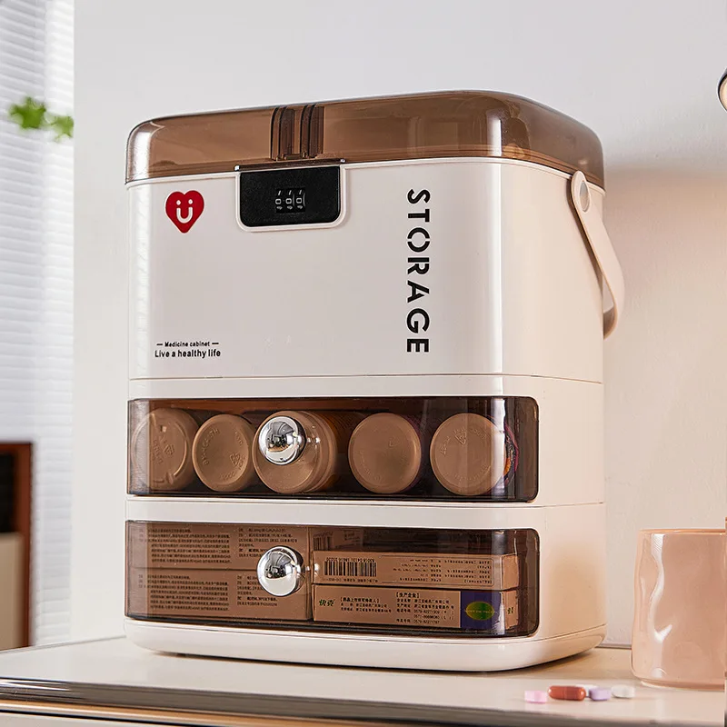 

Household medicine box with lock password Multifunctional large-capacity drawer type medicine storage box Drug ointment storage