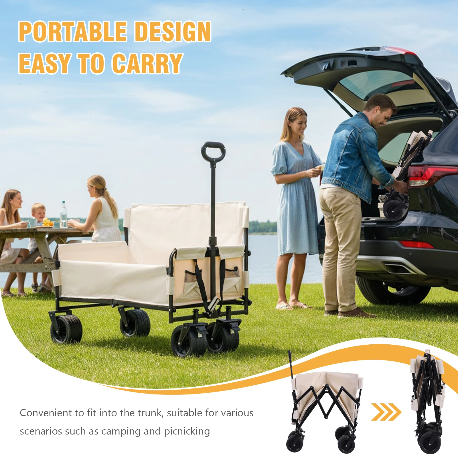 

Складная тележка большой вместимости с большими колесами, усиленная, для спорта и покупок