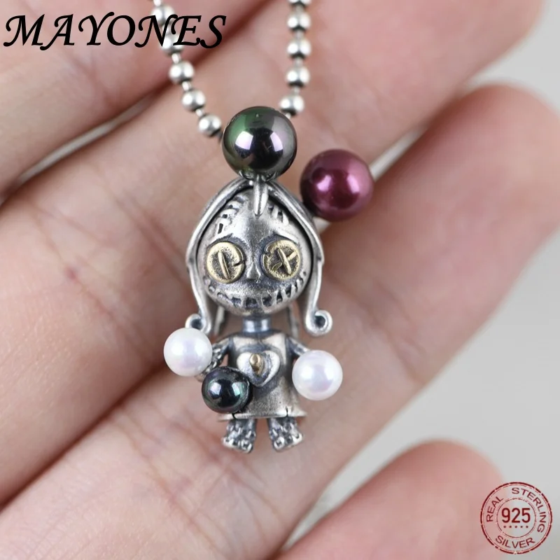 925 Silver Retro Handmade Cute Doll Pendant for Women Thai Silver Fashion Trend Jewelry Birthday Gift