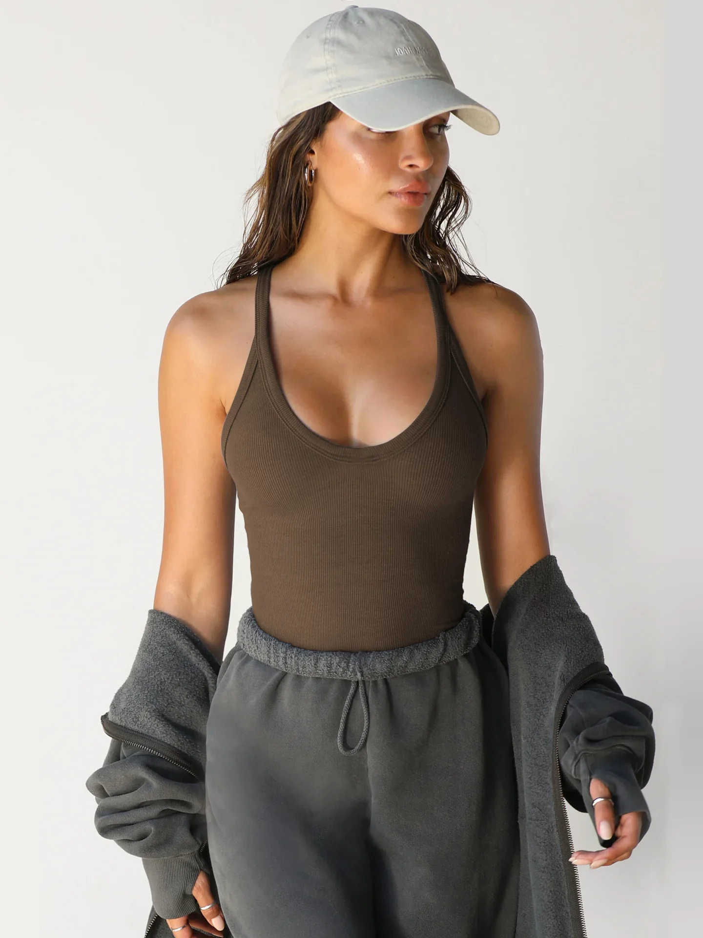Womens Scoop Neck Ribbed Tank Tops Low Cut Solid Sexy Summer Sleeveless Tees Shirts Lightweight and Breathable Fabric Soft Tank