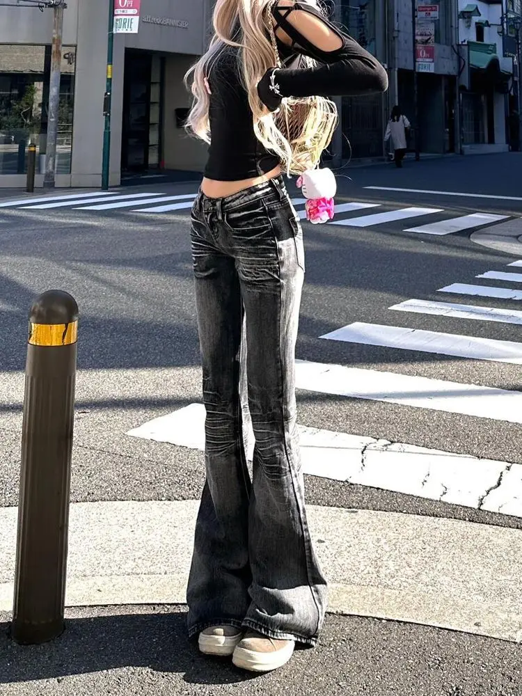 بنطال جينز أمريكي جديد Y2K بألفية طراز متوسط الخصر للنساء بنطال جينز ضيق أنيق للفتيات في الشارع