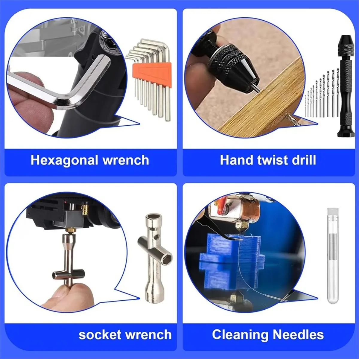 (B63C) 3D Printer Accessories, 3D Printing Tool Kit with Pliers, Files, Tweezers, Carving Knife, Cleaning Needles, Keys, Wrench