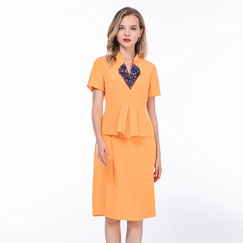 Love 36 momme Silk Heavyweight Spliced Jacquard V-neck Short Sleeve Office ladies midi Dresses women summer 2022 A82