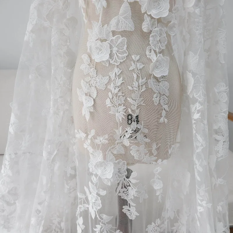 

Изысканная трехмерная цветочная вышивка, кружевная сетка, свадебное платье ручной работы своими руками, ткань для головных уборов, украшение фона