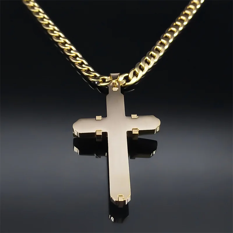 HNSP 316L Edelstahl 3D-Kreuz-Anhänger-Halskette für Herren, religiöser Schmuck, Accessoires – Detail 6