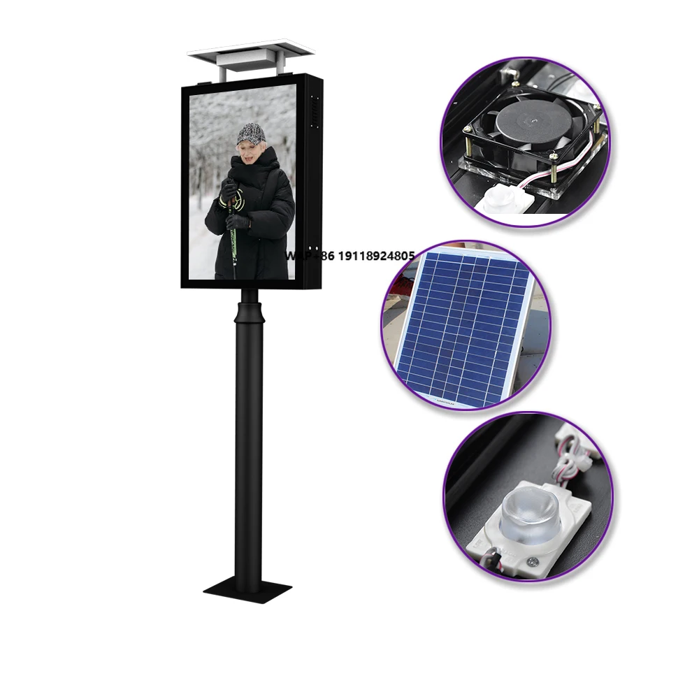 New Design Street Solar Poster Led Light Advertising Pole Led Light Box Outdoor Luminous Advertising Lamp Display Billboard