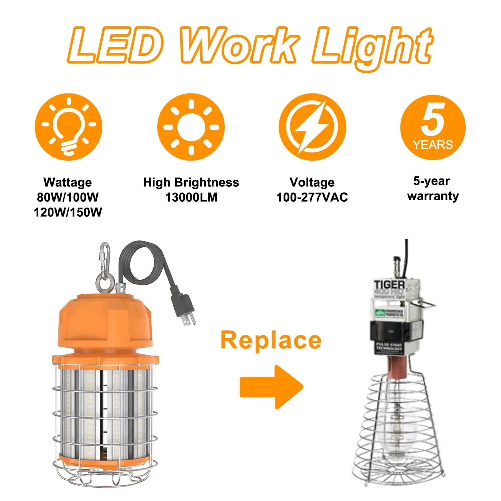 US Stock Aluminum Alloy 80W 100W Non Linkable LED IP65 Waterproof 360 Beam Angle 5 Year Warranty Temporary Work Light