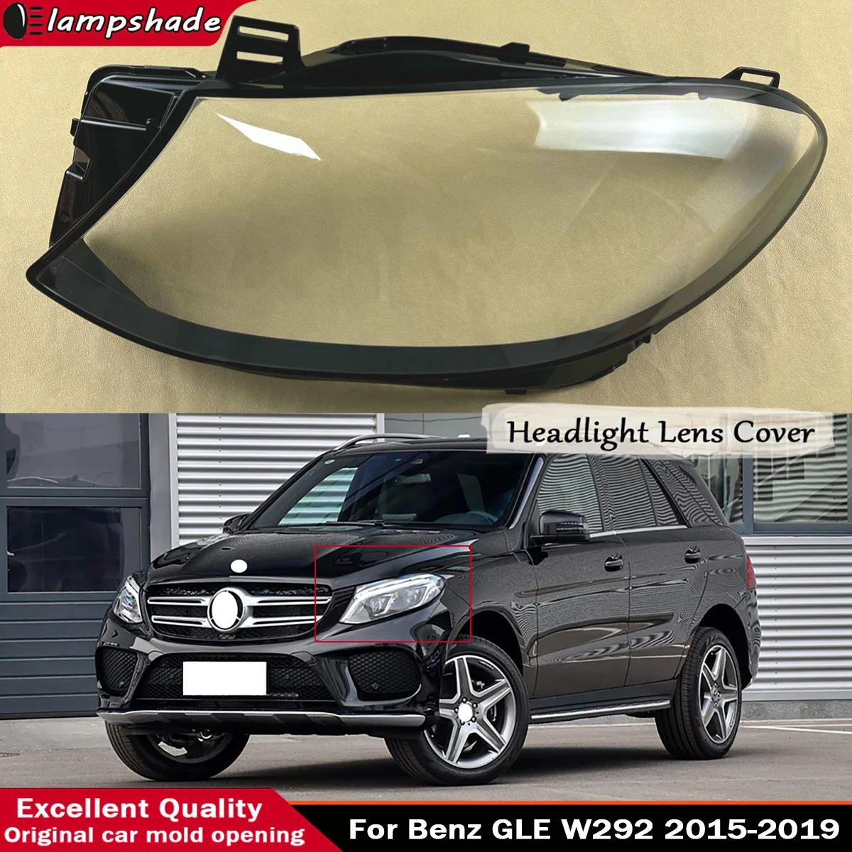 

For Benz GLE W292 GLE300/400/450 2015-2019 Headlamp Cover Transparent Lens Headlight Shell Replace Original Lampshade Plexiglass