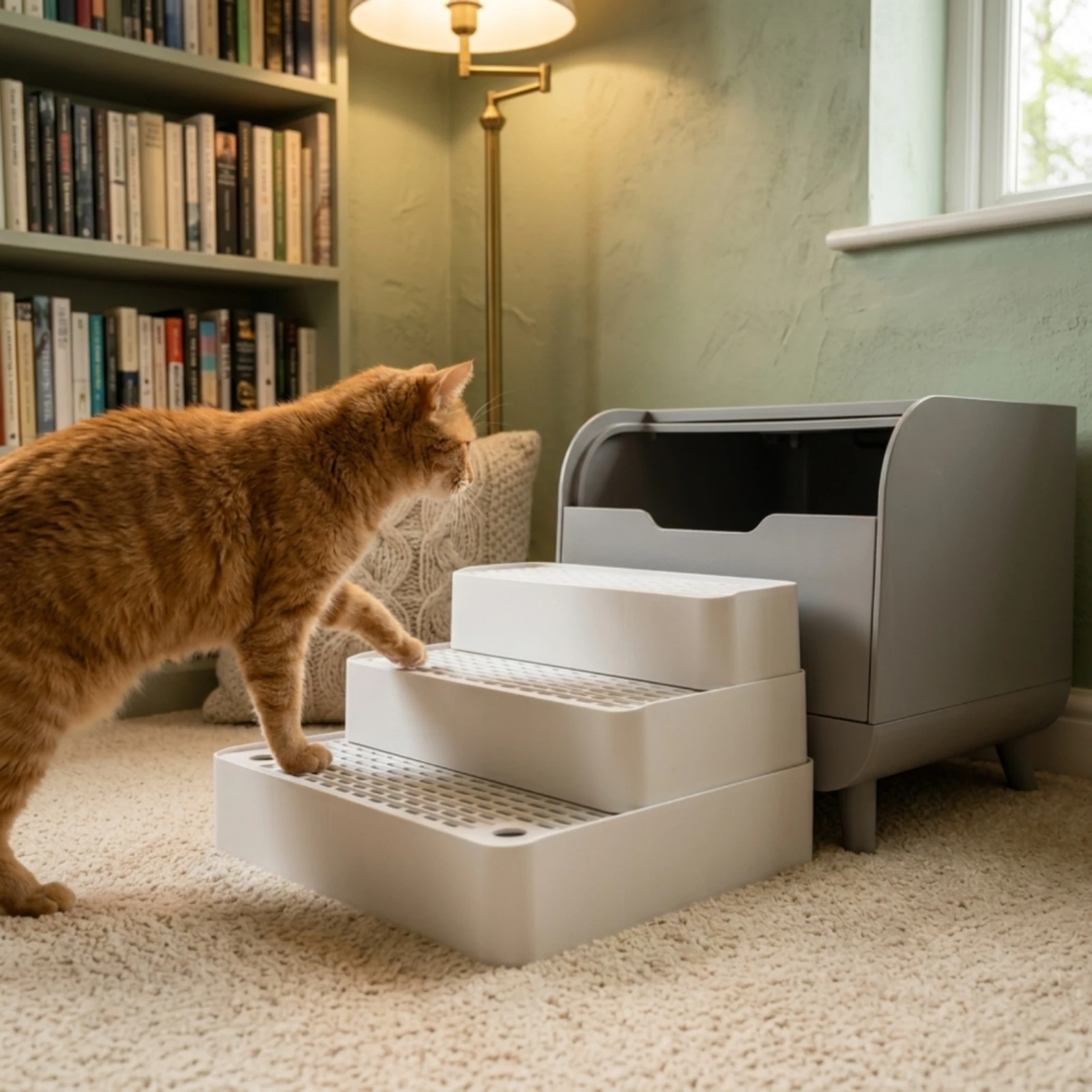 Three-Tier Cat Litter Step Compact Cat Litter Box Step with Perforated Treads Pet Accessory Stable Sturdy for Cats, Apartments