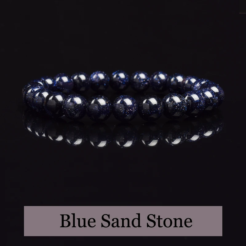 Blue Sandstone Beads Bracelet for Women Men Starry Sky Radiance Blue Sand Stone Elastic Rope Round Beaded Bracelets Jewellery