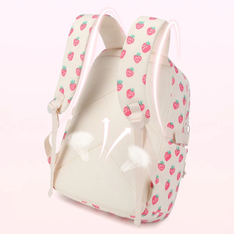 Conjunto de 3 peças: Mochila escolar de veludo com lancheira e estojo, mochila escolar fofa para meninas, mochila com estampa de morango para adolescentes e mulheres.
