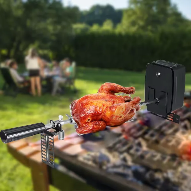 Automatic Electric BBQ Rotisserie Kit Stainless Steel Grill Motor 360 Rotation For Camping Outdoor Whole Chicken Cooking Tool