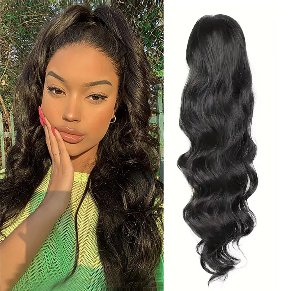 

Зажим для хвоста, объемная волна, 100% наращивание человеческих волос, 10–30 дюймов, заколка для волос, натуральные черные волосы для наращивания