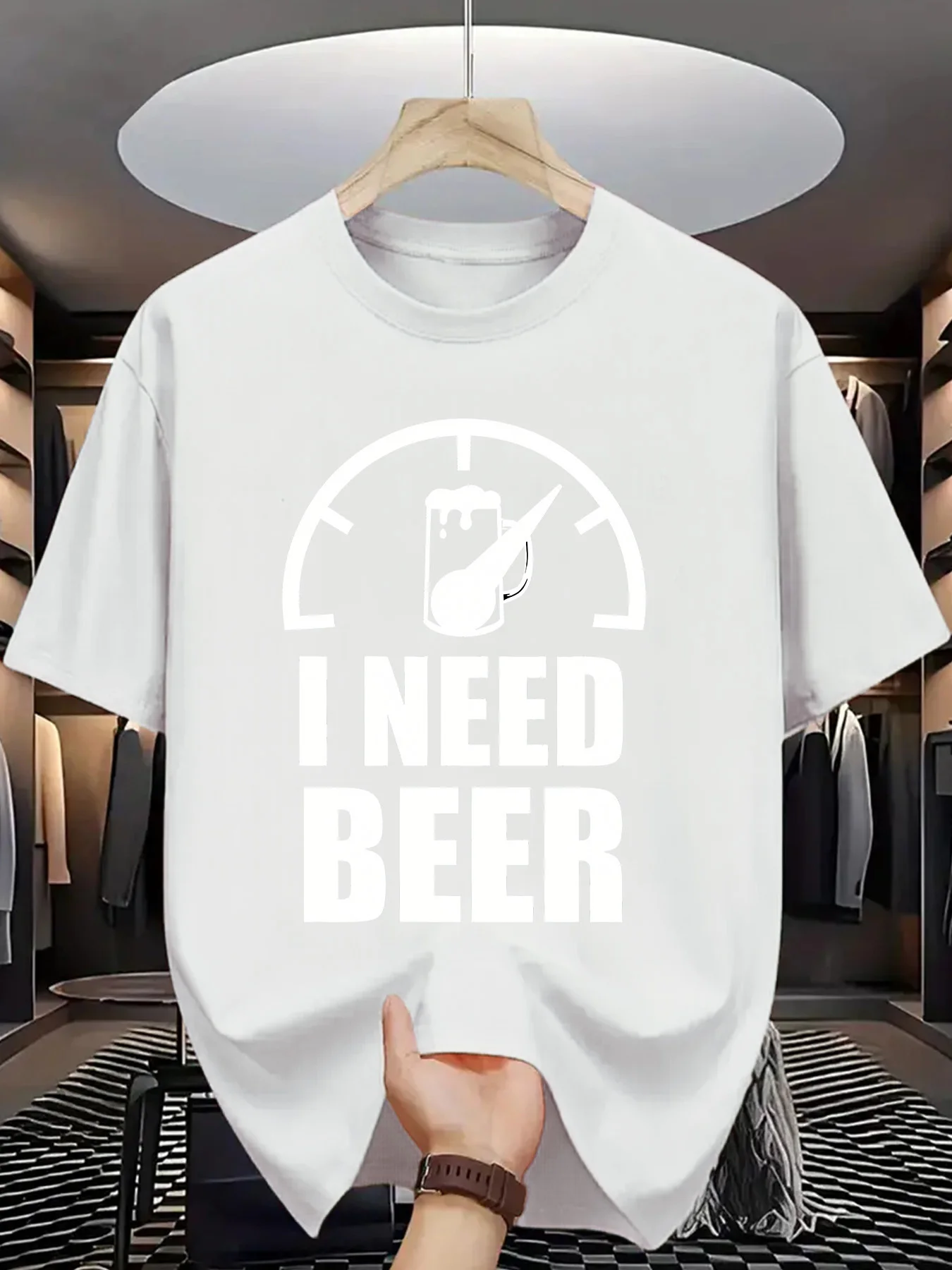 I Need Beer Mens Crew Neck T Shirt Speedometer Beer Mug Funny Drinking Slogan Graphic Short Sleeve Casual Street Tops