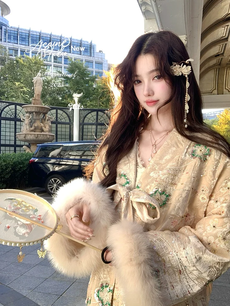 

Женская зимняя куртка из утолщенного хлопка с бархатной вышивкой Acaine, новая модель в китайском стиле, свободного кроя, с пуговицами