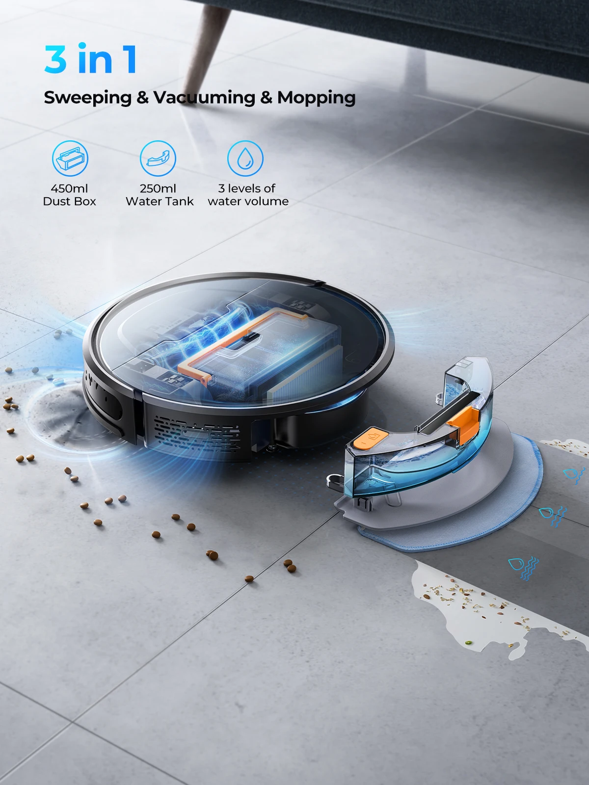 Laresar 6000Pa Robot Vacuums and Mop Combo Auto Carpet Boost Self-Charging Super-Slim silence Robotic Vacuum Cleaner