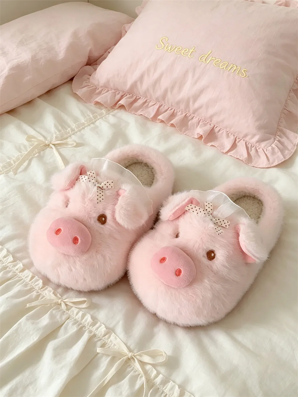 Unisex Home Slippers 2026 New Men Women Cute Cartoon Pig Cotton Slippers Winter Couple Non Slip Warm Plush Household Slippers