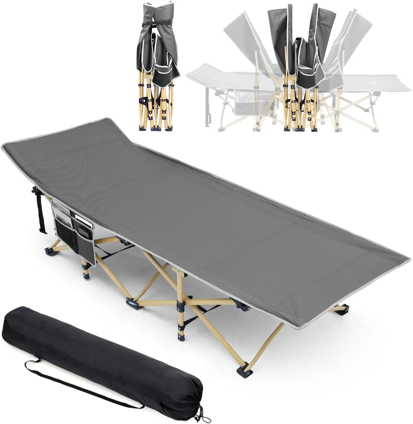 

Camp Cot 2 Side Pockets Cots for Sleeping 450LBS(Max Load) Portable Folding Cots Extra Wider Cot with Carry Bag