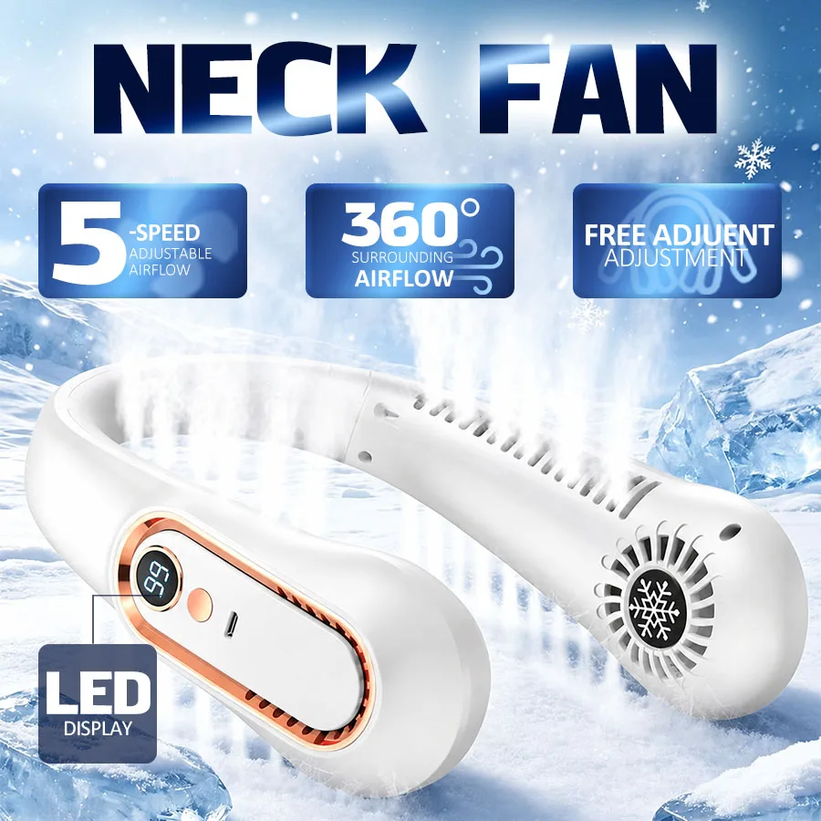 5-Gang-Nackenventilator, LED-Anzeige, 360° °   Luftstrom, leiser, tragbarer USB-Ventilator für Reisen, Büro und Zuhause
