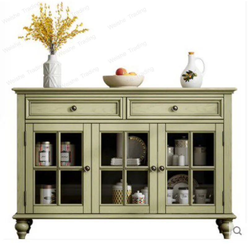 

American rural solid wood retro old green side cabinet small apartment guest restaurant layered storage chest customization