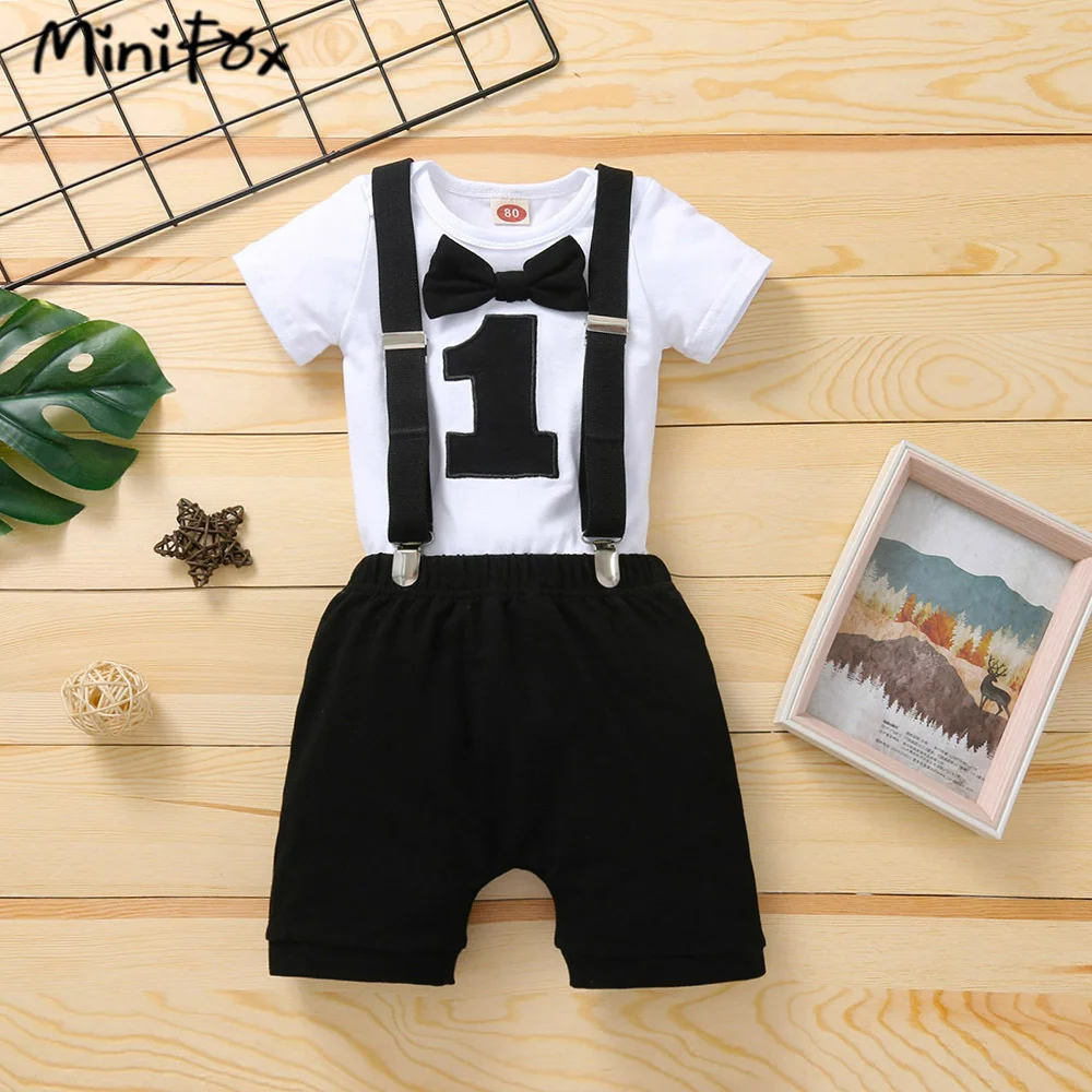 MiniFox Baby Boys Birthday Clothes Bowtie Letter\