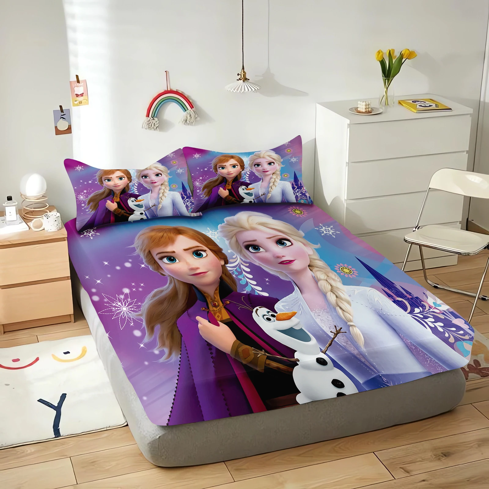 

Frozen Fitted Sheet Children 100% Polyester Coverage Sheets Cartoon Cover Elastic Cute Digital Printing Bedding Teenager