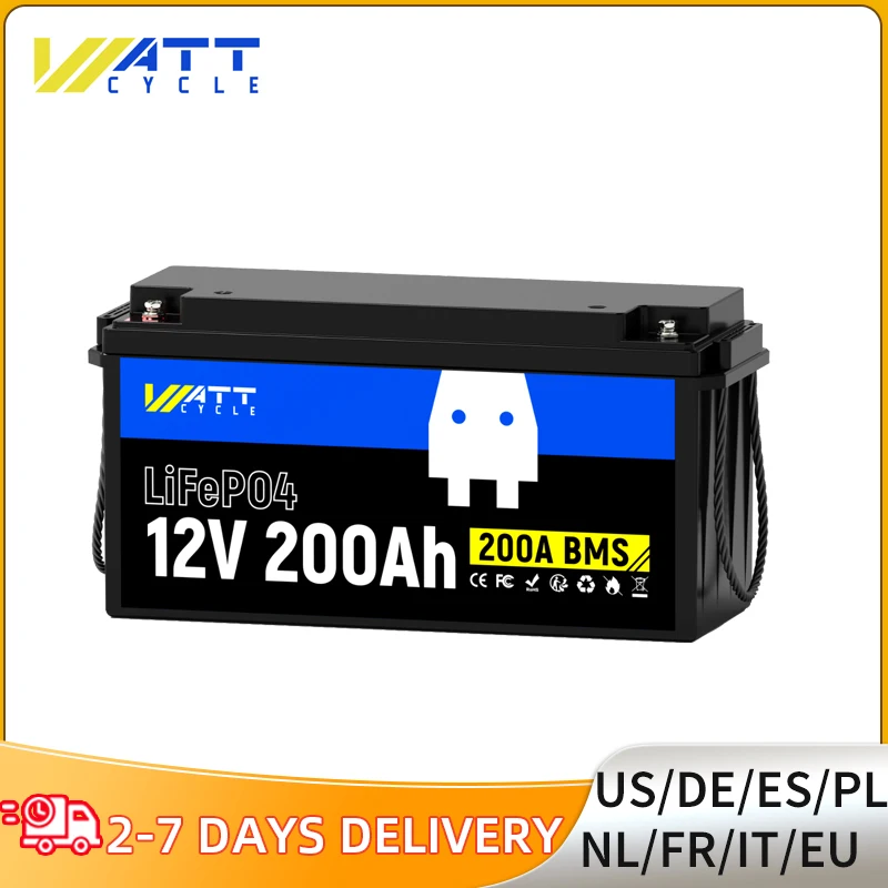 Wattcycle Lithium Iron Phosphate Battery 12V 200Ah Built-in 200A BMS EV grade A+ cells 2560Wh energy For Off-grid/ Marine, etc