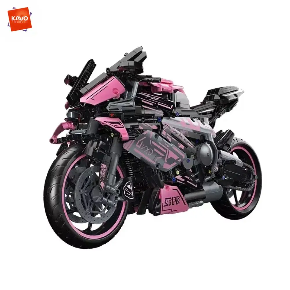 

KAVOWORLD 1:5 Scale Tech MOC Motorbike Model 2096PCS Pink Cyberpunk Motorcycle Building Blocks Set STEM Construction Toy for Kid