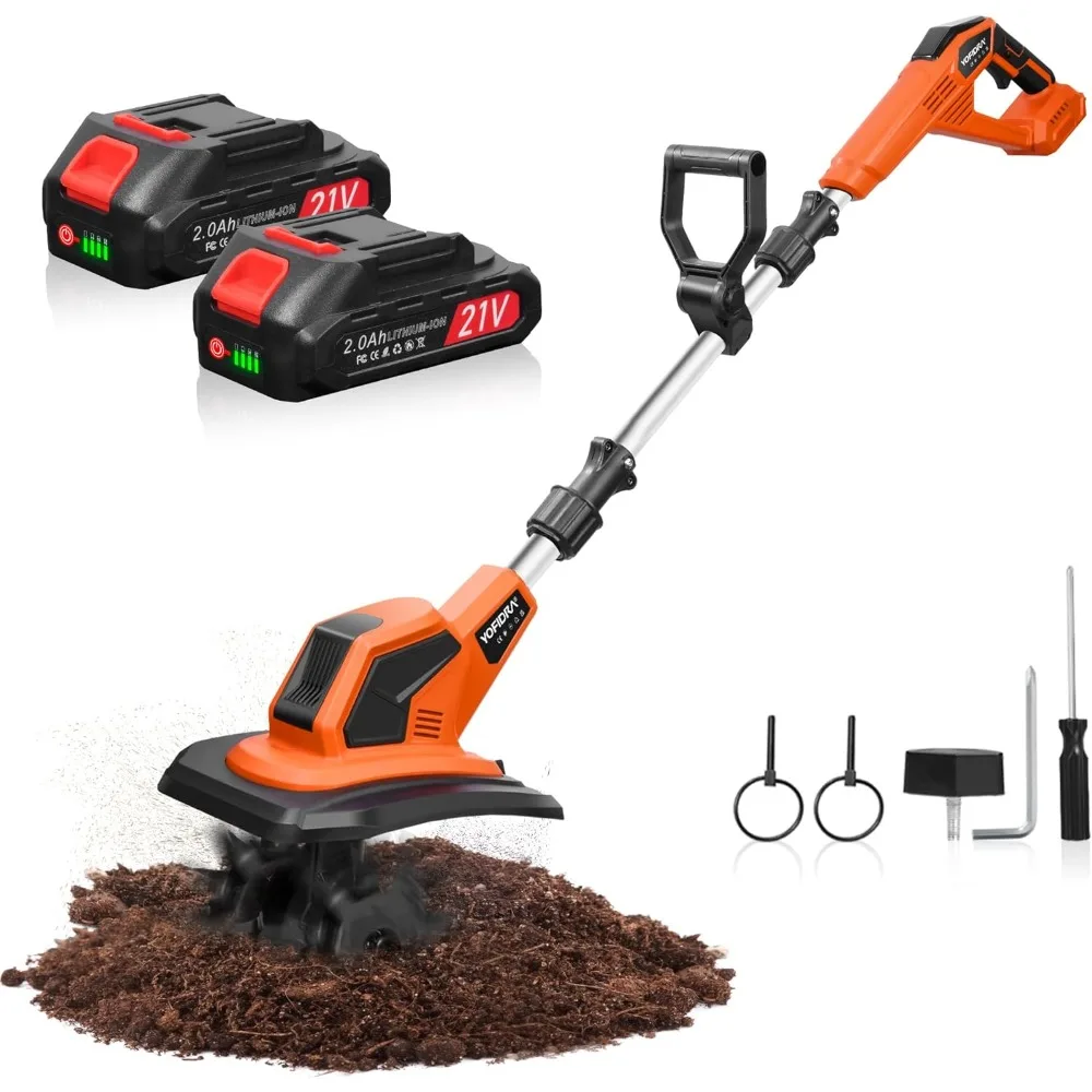 

Tiller for Gardening, 21V Cordless Tiller Cultivator, 360RPM Electric Tiller, 2 X 2.0 AH Battery Powered Tiller, Tilling 9in Wid