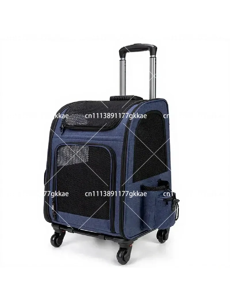 Foldable Pet Carrier Trolley Bag with Wheels, Large Capacity, Breathable, Convertible Backpack Shoulder Bag