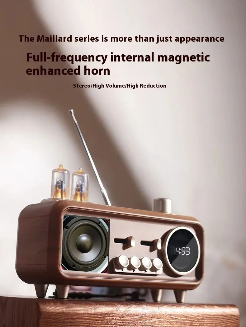 2025 مكبر صوت راديو ريترو خشب الجوز خمر الروتاري راديو Fm مصباح ليد مشغل موسيقى أنيق