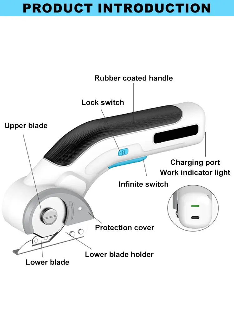 Imagem -03 - Tesoura Elétrica Multifuncional Máquina de Corte de Tecido Tesoura de Couro com Lâminas de Aço Ferramenta de Mão Recarregável Usb