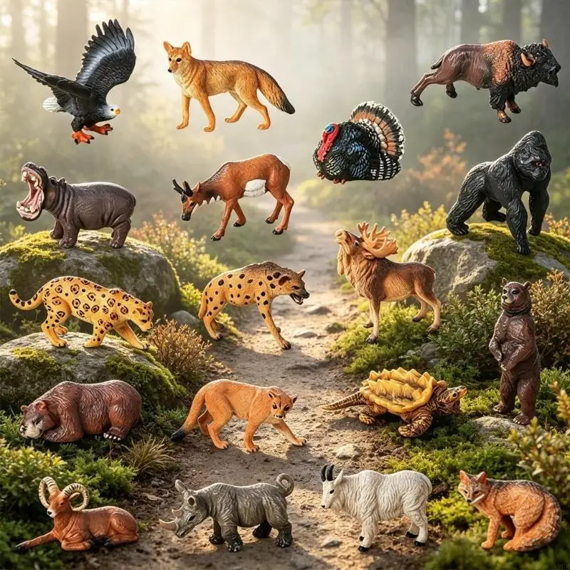 Wildlife Figures 18Pieces Forest Animal Figurine with 3D Molded Wildlife Models for Pretend Play, Sorting Activity and A2UB