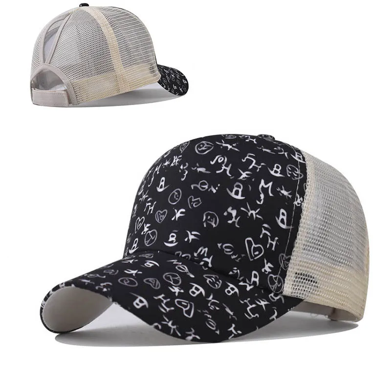 

Printed Back Opening Hat Women s Small Letter Ponytail Baseball Cap
